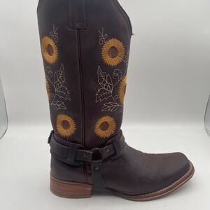 Botas Villa Casal Women's Leather Western Boots Embroidered Sunflower Size 8-8.5